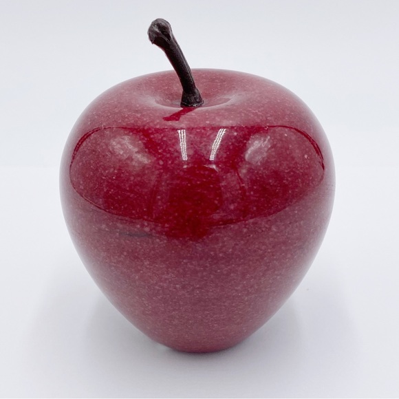 Vintage Marble Red Apple Clock Paperweight Japan Movement Quartz Clock - Picture 5 of 9